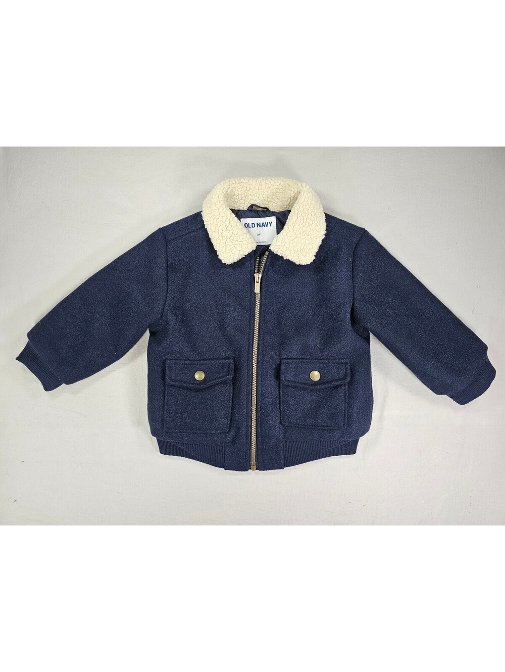 Old Navy Toddler 2T Navy Blue Bomber Jacket Sherpa Collar Lined Coat Boys